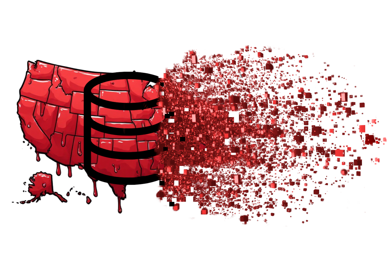 The FBA Threat Database's data visualized as digital blocks streaming outward