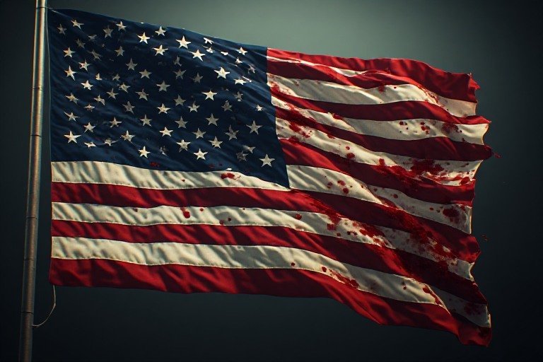A blood soaked American Flag
